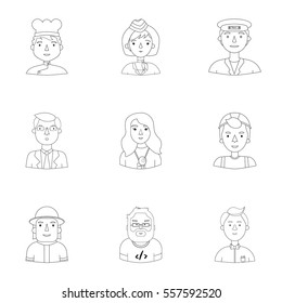 People of different profession set icons in outline style. Big collection of people of different profession vector symbol stock illustration
