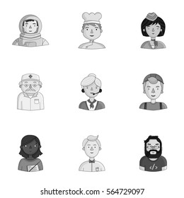 People of different profession set icons in monochrome style. Big collection of people of different profession vector symbol stock illustration