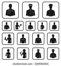 People of different professions black icons in set collection for design. Worker and specialist vector symbol stock web illustration.
