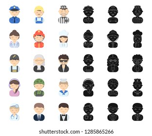 People of different professions cartoon,black icons in set collection for design. Worker and specialist vector symbol stock web illustration.