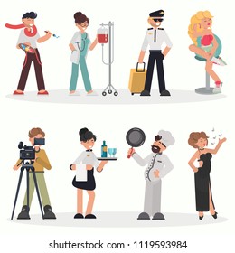 People of different professions color flat illustration set