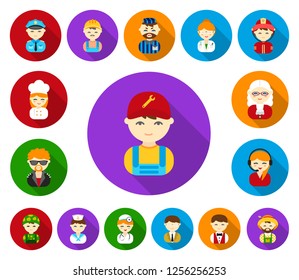 People of different professions flat icons in set collection for design. Worker and specialist vector symbol stock web illustration.