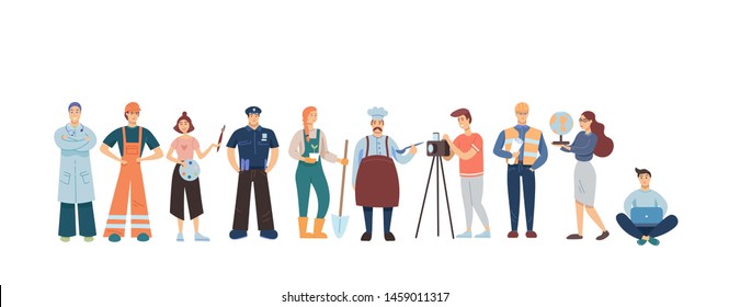 People of different professions isolated on white background. Flat modern style.