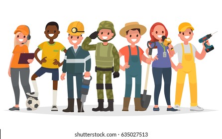 People of different professions. Military, journalist, miner, farmer and others. Vector illustration in a flat style