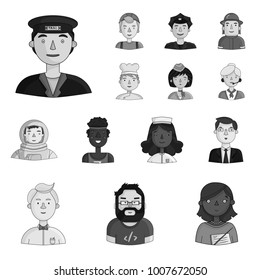 People of different professions monochrome icons in set collection for design. Worker and specialist vector symbol stock web illustration.