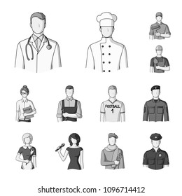 People of different professions monochrome icons in set collection for design. Worker and specialist vector symbol stock web illustration.