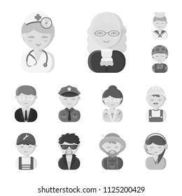 People of different professions monochrome icons in set collection for design. Worker and specialist vector symbol stock web illustration.