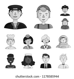 People of different professions monochrome icons in set collection for design. Worker and specialist vector symbol stock web illustration.