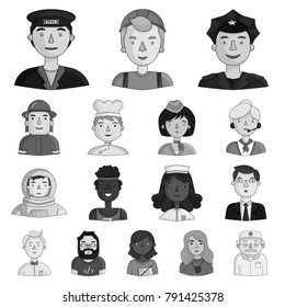 People of different professions monochrome icons in set collection for design. Worker and specialist vector symbol stock web illustration.