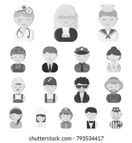 People of different professions monochrome icons in set collection for design. Worker and specialist vector symbol stock web illustration.