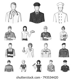 People of different professions monochrome icons in set collection for design. Worker and specialist vector symbol stock web illustration.