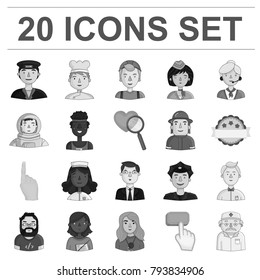 People of different professions monochrome icons in set collection for design. Worker and specialist vector symbol stock web illustration.