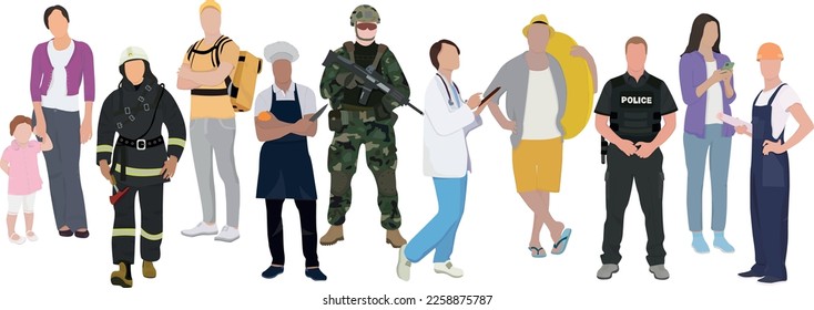 people of different professions no background set vector illustration