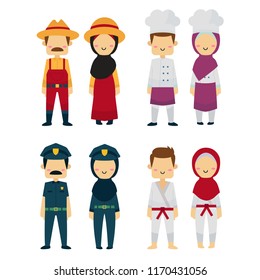 People in different professions on white background.