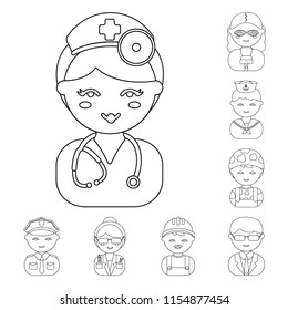 People of different professions outline icons in set collection for design. Worker and specialist vector symbol stock web illustration.