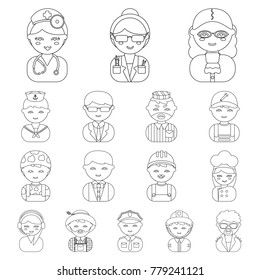 People of different professions outline icons in set collection for design. Worker and specialist vector symbol stock web illustration.