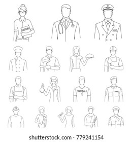 People of different professions outline icons in set collection for design. Worker and specialist vector symbol stock web illustration.