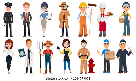 People of different professions. Set of cartoon characters with various occupations. Creative vector illustration