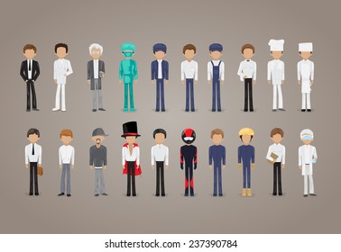 People Of Different Professions Set -Isolated On Gray Background - Vector Illustration, Graphic Design, Editable For Your Design 