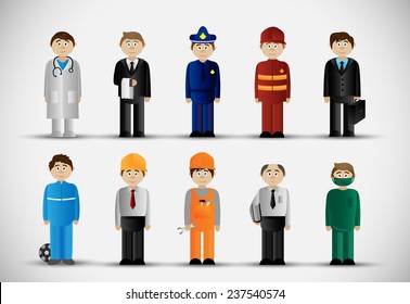 People Of Different Professions Set -Isolated On Gray Background - Vector Illustration, Graphic Design, Editable For Your Design 