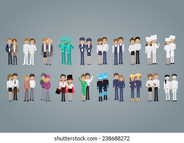 People Of Different Professions Set - Isolated On Gray Background - Vector Illustration, Graphic Design, Editable For Your Design 