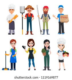 People of different professions. Set of male and female cartoon characters with various occupations. Creative vector illustration on white background