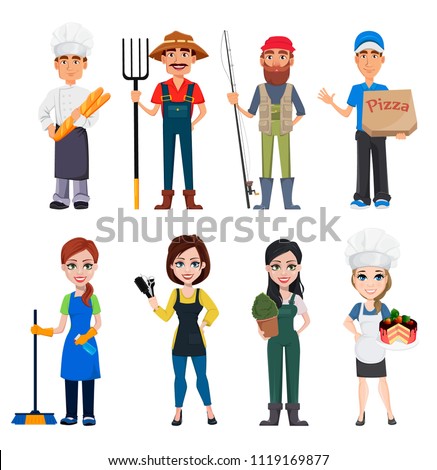 People of different professions. Set of male and female cartoon characters with various occupations. Creative vector illustration on white background
