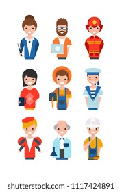 People of different professions set, working people avatars, teacher, system administrator, fireman, farmer, scientist, actor, builder vector Illustrations