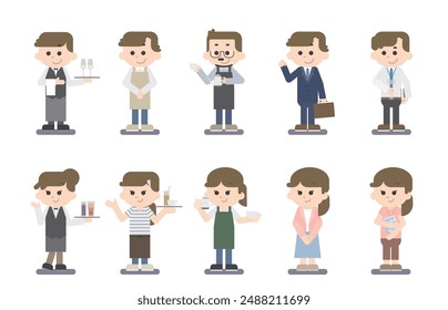 People of different professions, simple and cute flat illustrations - bar, cafe, officeworker