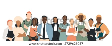 People of different professions standing together.