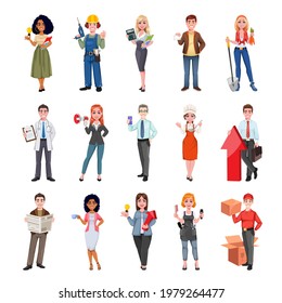 People of different professions. Various occupations. Cheerful cartoon characters. Stock vector illustration
