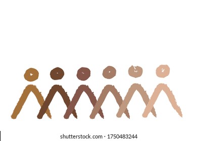 Personas de diferentes razas protestan, unidad interracial de la comunidad. Vector moderno en un estilo simple e ingenuo. formas humanas abstractas de diferentes nacionalidades en blanco. Detengan el racismo. Todas las vidas importan