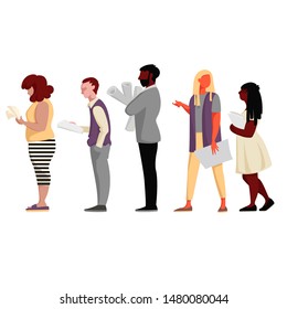 people of different races stand in line