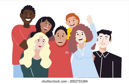 People of different races together. Peace and love among humanity. It doesn't matter the color of the skin, everyone is happy. Against racial discrimination. Stop rasism.