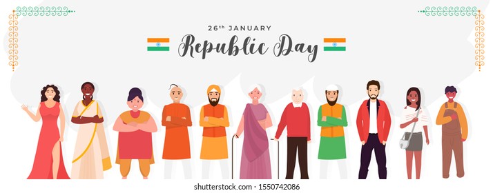 People Of Different Religion And All Ages Showing Unity In Diversity Of India On The Occasion Of 26th January, Republic Day Celebration.