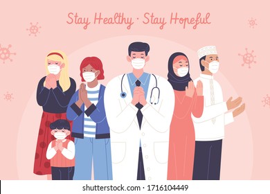 People From Different Religions Praying Together And Wishing The Best For Everyone To Stay Safe And Healthy During COVID-19 Pandemic