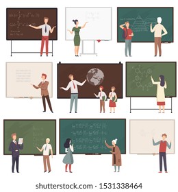 People in different situations. Characters in studying vector illustration