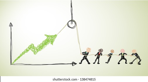 people with different skin tones using a hoist to lift the income chart