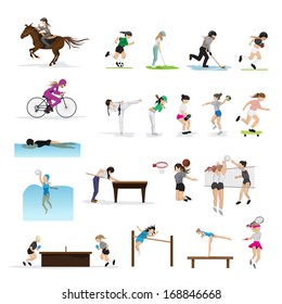 People In Different Sports And Icons Set - Isolated On White Background - Vector Illustration, Graphic Design Editable For Your Design. Group Of Person Who Are Actively Involved In Sports 