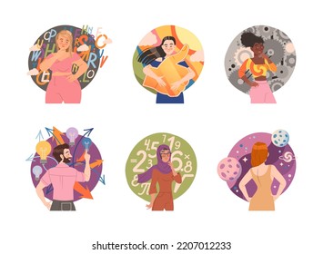 People with Different Types of Thinking with Positive, Creative, Mathematical and Visual Mental Mindset Vector Set