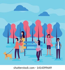 people differents park activities outdoors vector illustration