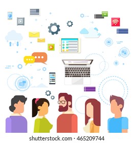 People Digital Device Social Network Communication Flat Vector Illustration