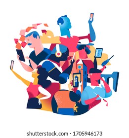 People with digital devices. Contemporary technological digital society and lifestyle