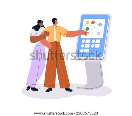 Similar – Image, Stock Photo Man studies information board and stands with his back to the camera. Backlit shot with glare spots