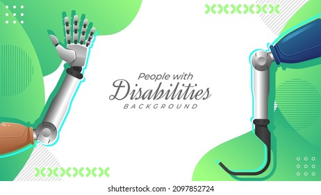 People with Disabilities on the Abstract Green Background