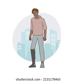 People with a disability. 
Person amputated eg wear prothetic. Hand draw style. Vector illustration.