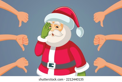 People Disappointed with Santa Claus Vector Cartoon Illustration. Guilty Santa being bad at his job ruining Christmas for everyone
