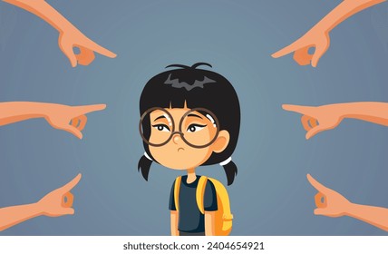 
People Discriminating a Young Student Vector Concept Illustration. School girl being harassed and bullied by classmates 
