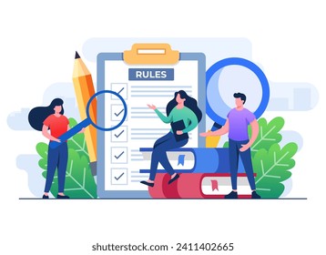 People discuss company rules and regulations, Agreement, Corporate law and business ethics, Compliance, Company policy concept for web design, infographic, landing page, social media, app