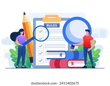 People discuss company rules and regulations, Agreement, Corporate law and business ethics, Compliance, Company policy concept for web design, infographic, landing page, social media, app